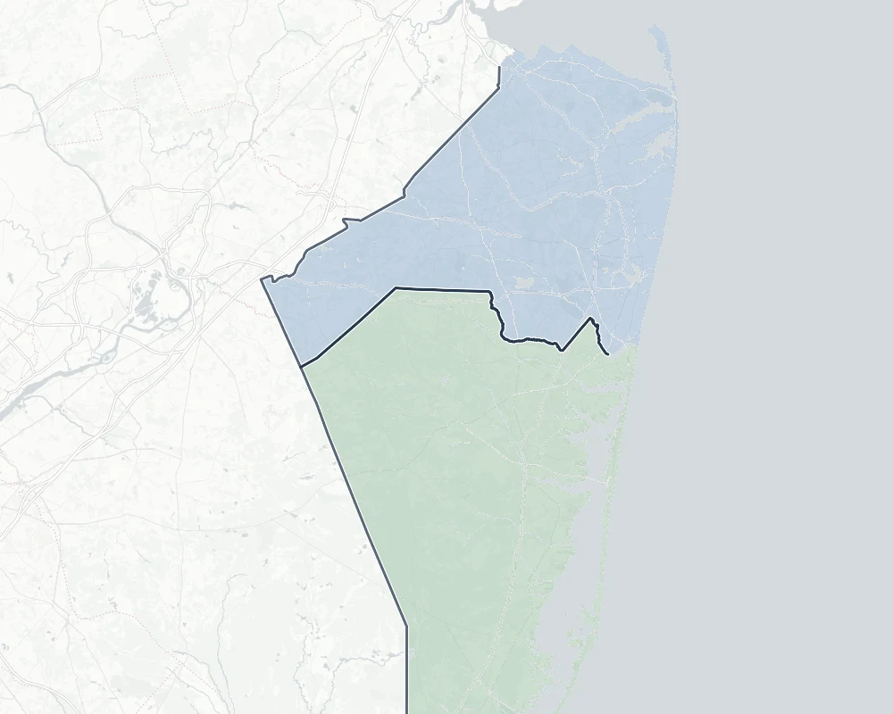 Map of Ocean and Monmouth County service areas with county outlines